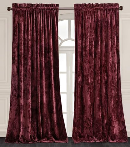 Chezmoi Collection Lux Burgundy Red Crushed Velvet Curtains 2 Panel Set - 84 inches Long Room Darkening Luxury Distressed Velvet Rod Pocket Window Drapes for Living Room Bedroom 50" W x 84" L - color: Burgundy Red