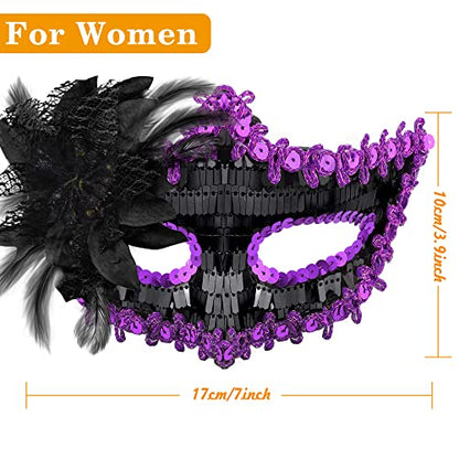 SIQUK Couple Masquerade Masks Set Venetian Party Mask Costume Mask - color: Black & Violet