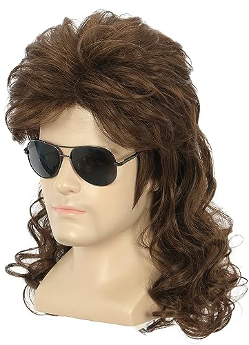 yuehong Adult 70s 80s Long Dark Brown Wig Rock Star Style Mullet Wig - color: Dark Brown