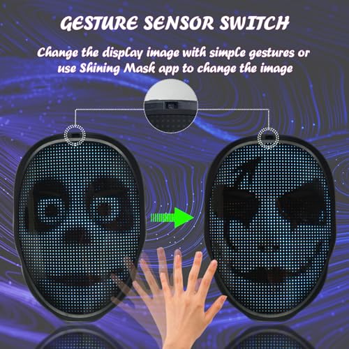 Depointer Life Led Mask with Gesture Sensing, Light up Mask toy for Adult | Bluetooth Ap Controlled, Rechargeable, Customizable Display Perfect for Halloween, Christmas, Birthday Gifts - style: Rechargeable