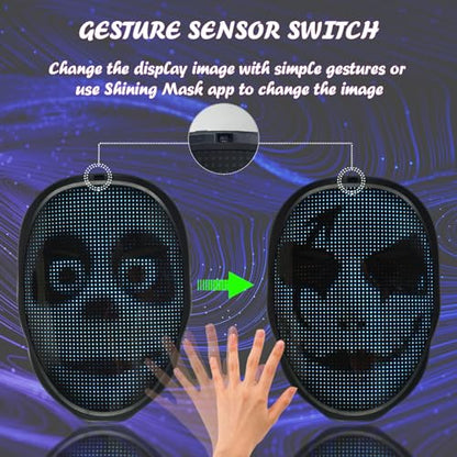 Depointer Life Led Mask with Gesture Sensing, Light up Mask toy for Adult | Bluetooth Ap Controlled, Rechargeable, Customizable Display Perfect for Halloween, Christmas, Birthday Gifts - style: Rechargeable