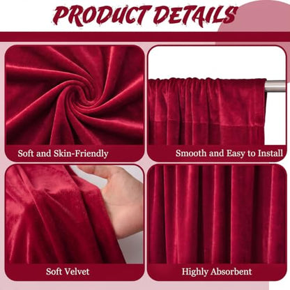 Hunnmingre 2 Pcs 5 X10 ft Velvet Curtains Backdrop Drapes, Red | Wrinkle Free Silky, Velvet Wedding Backdrop Drapes, Photo Curtains for Parties Birthday Baby Shower Photography Background - color: Red