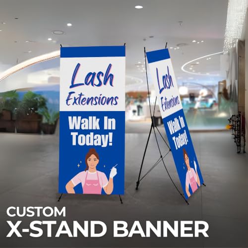 DreamController Lashes & Brows X-Stand Banner by DC | 30"x65" Tripod Display | Lash Extensions Walk In Todaay Vertical Banner for Trade Shows & Events | Made in USA | (Stand Not Included) - color: Lash Extensions Walk In Todaay, size: X Banner - 30x65"