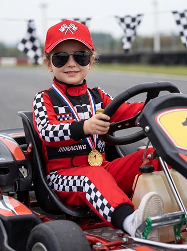 Kids Race Car Driver Costume Set Boys Girls Racer Jumpsuit Halloween Racer Cosplay Dress Up - size: 7-8 Years