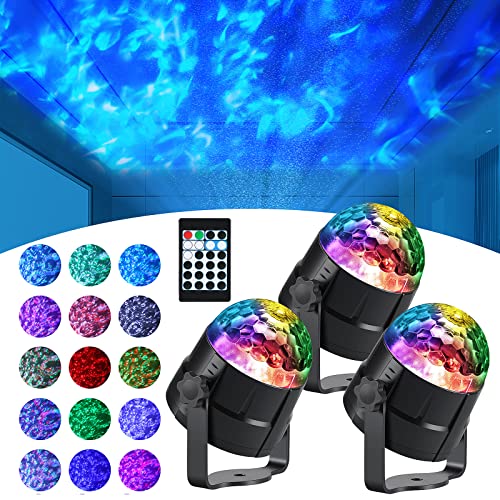 Preboun 3 Pcs Water Light Projector, Water Wave LED with Remote | 15 Colors Ocean Wave Effect, Waterproof for Outdoor Landscape Wall Tree, Remote LED Ripple Projection, Wedding Party