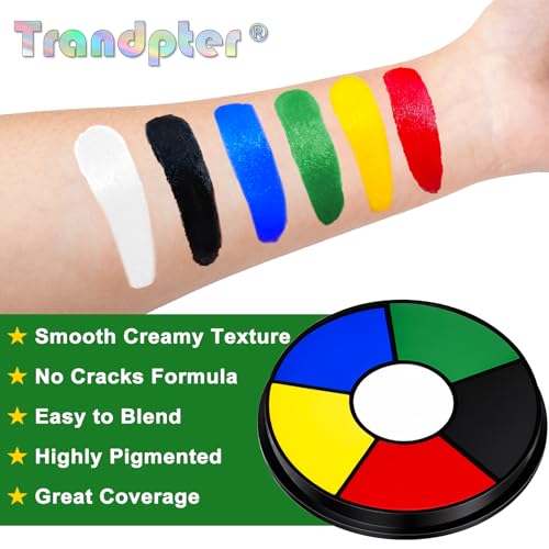 6 Color Face Paint Wheel for Soccer Game – Waterproof Face Body Paint Cream, Portable Design with Red White Blue Yellow Green Black, Hypoallergenic Non-Toxic for Soccer Fans Game Day Tailgate