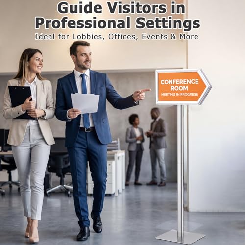 Moxweyeni 55'' Directional Arrow Sign Stand for Conference Room Office, Double Sided Aluminum Snap Frame Floor Sign Holder for 8.5 x 11 or 8.5 x 14 Posters, Wayfinding Signage for Lobby, Event, Hotel