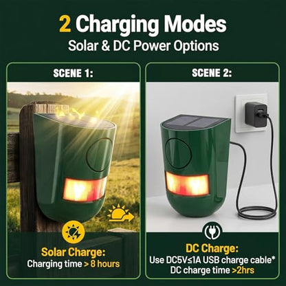 ChunHee Solar Outdoor Motion Sensor Alarm 120dB Sound 4 Mode IP65Waterproof | Loud Sound Strobe Light Security Siren Alarm Easy Set up Alarm for Home,Garden,Yard,Barn,Chicken Coop 2PC - color: GREEN-2pac