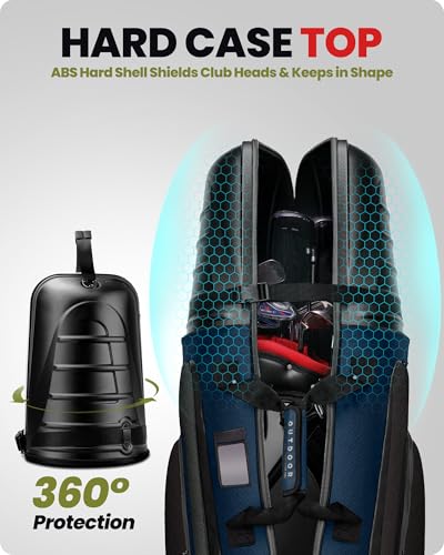 OutdoorMaster Golf Travel Bags for Airlines with Wheels and Hard Case Top | Protect Golf Clubs, 1680D Nylon Waterproof Fabric, Compact Folding, Accessories Compartment, Easy to Maneuver - color: Blue