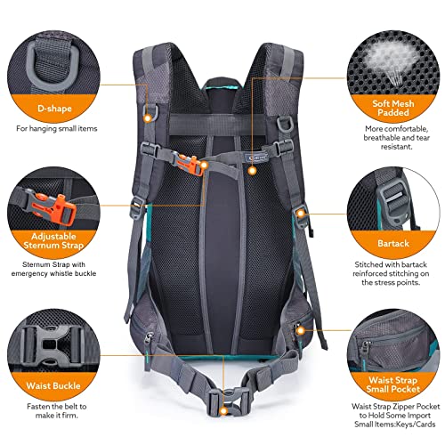 G4Free 35L Hiking Backpack for Women Men, Water Resistant Outdoor Sports | Nylon Water Resistant, 35L (19.7"*12.6"*8.7"), Camping, Climbing, Travel Daypack, Lightweight backpack with Rain Cover - color: Peacock Green