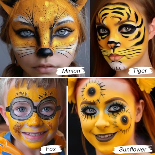 UCANBE Yellow Face Body Paint Makeup Foundation, Professional Cream Greasepaint for Kids & Adults, Non-Toxic SFX Makeup Facepaint Kit for Halloween Parties, Minions Emoji Lion Tiger Costume & Cosplay - color: Yellow