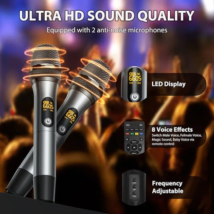 JYX Karaoke Machine with 2 Wireless Microphones, Portable Bluetooth Singing PA System Bass/Treble Adjustment, Supports TV Connetion/Bluetooth/USB/TF/AUX for Home Party - color: Gold