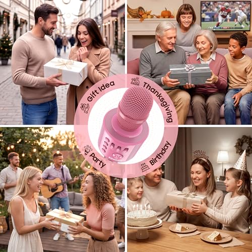 BONAOK Wireless Bluetooth Karaoke Microphone, 3-in-1 Portable Handheld Mic Speaker Machine with Built-in Non-Detachable Battery, for All Smartphones, Gifts to Girls, Boys Kids Adults All Age - color: Pink