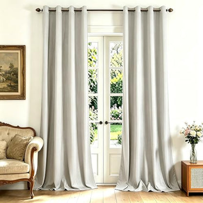 YOFUN Cream Grey Velvet Blackout Curtains 2 Panels Set, 90 inches Long Grommet Top Thermal Insulated Velvet Drapes for Nursery/Bedroom/Studio/Farmhouse, W52 x L90 in - color: Cream Grey, size: 52"W x 90"L (Pack of 2)