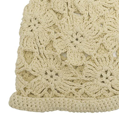 ZLYC Women Cotton Crochet Slouchy Beanie Hat Handmade Knit Summer Skull Cap | Lightweight breathable,boho casual chic look,travel photos festival party,café commute daily wear,beach concert gathering - color: Crochet Beige