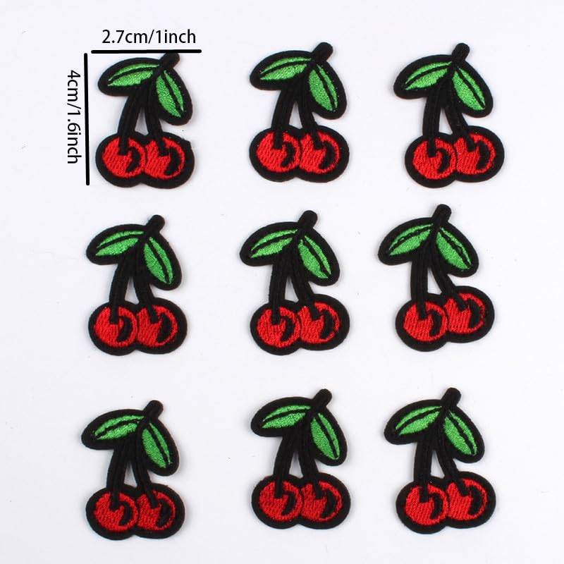 Yalulu 40Pcs Red Cherry Patch Iron on Patches, Fruit Sew/Iron on Decal Repair Patch, Cherries Embroidered Patches, Sew On/Iron On Patch Applique