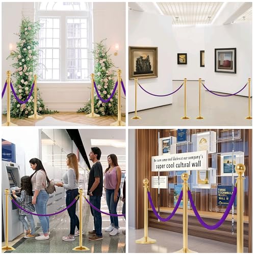 5 Feet Purple Velvet Hanging Ropes with Gold Color Plated Hooks(1PCS) | Crowd Control Stanchion Ropes fit for Movie Theaters,Church,Restaurants,Hotels,Grand Openings, Concert venues - color: Purple-5 Feet-Gold Plated Hooks-1PCS