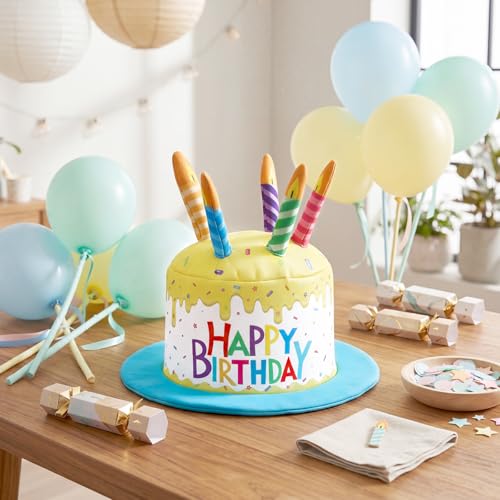Cuffbow Happy Birthday Cake Hat for Adults Funny Birthday Hat with Candles Novelty Cake Hats for Party Headwear Unisex - color: Yellow and Blue
