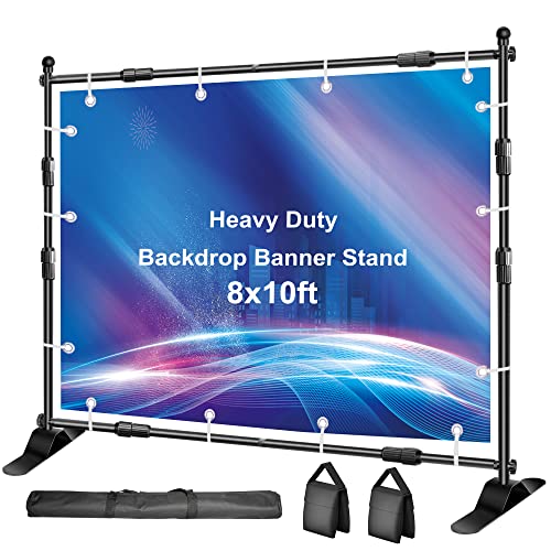 FUDESY Backdrop Banner Stand, 10x8ft Adjustable Step and Repeat Stand Kit | Heavy Duty Photo Background Stand with Sandbags,Telescopic Tube,for Party,Display,Trade Show,Photography,Wedding,Photo Booth - size: 8x10ft