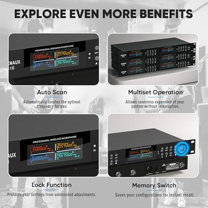 Wireless Microphone System, Pro 8 Channel UHF Mics Set with Metal Cordless Handheld Mics & Receiver, 200 Adjustable Frequency, 300ft Range for Singing, Church, Karaoke, Party - size: 8 Mics