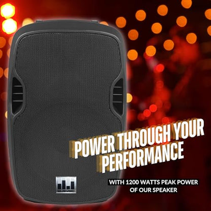 MUSYSIC 15 Inch Passive PA Speaker - 1200W Peak Power Professional | DJ Loudspeaker with Titanium Driver, ABS Cabinet, Flyable & Stand Mountable for Live Sound, Church, Events & Mores - size: 15 Inch 1200W
