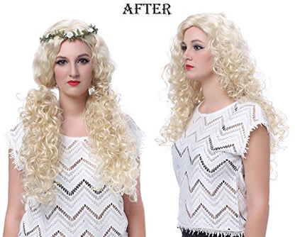 Onedor Long Hair Curly Wavy Full Head Halloween Wigs Cosplay Costume Party Hairpiece (613#-Pale Blonde) - color: 613#-Pale Blonde