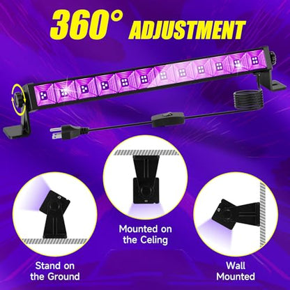 2Pack 45W Black Light, LED Blacklight Bar with 6.6ft Cord, Glow in The Dark Light Up 28x28ft, for Glow Party, Neon Decoration, Body Paint, Fluorescent Poster, Birthday, Halloween, Bedroom