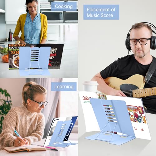 Honagu Desk Book Stand Metal Reading Rest Book Holder, Book Holders for Reading Hands Free, Adjustable Cookbook Documents Holder Bookstands for Recipes Textbooks Music Books (Dark Blue) - color: Dark Blue