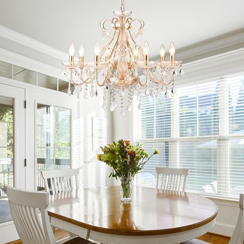 Saint Mossi Gold Crystal Chandelier for Dining Room, 8-Light Modern Chandelier Pendant Light, Gold Crystal Raindrop Chandelier for Bedroom, Living Room, Foyer - color: French Gold 8-Light