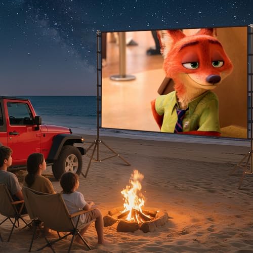 150 Inch Projector Screen with Stand, 16:9 4K HD Portable Projector Screen Indoor Outdoor Projection Screens Outdoor Movie Screens with Carry Bag,Enjoy Home Theater