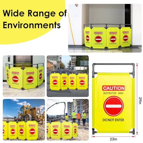 4 Panels Safety Barricade,7.8 FT Foldable Security Sign Barrier | Heavy Duty PVC Frame Barricade,DO NOT Enter" Gate High Visibility Caution Symbol Crowd Control - size: 4 Panels-7.8FT