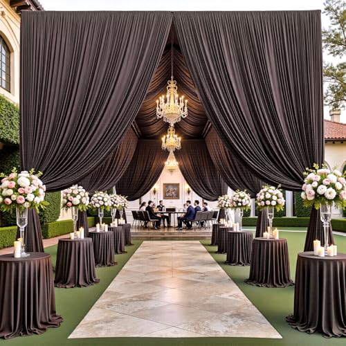 50ft×15ft Brown Backdrop Curtain for Wedding Parties - color: Brown, size: W5' x H15'(10 panels)