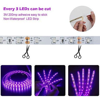 LED UV Black Light Strip Kit, Ultraviolet 16.4FT/5M 3528 300LEDs, 395nm-405nm Blacklight for DJ Bar Club Party Decor Night Fishing with 12V Power Supply - size: 12V Non-Waterproof - 16.4 ft