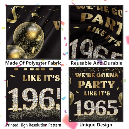We’re Gonna Party Like It’s 1965 Birthday Banner Backdrop, Cheer to 61 Years Birthday Banner 61st Birthday Party Supplies for Men Women Photography Decorations Black and Gold Glitter Favors - size: 1965