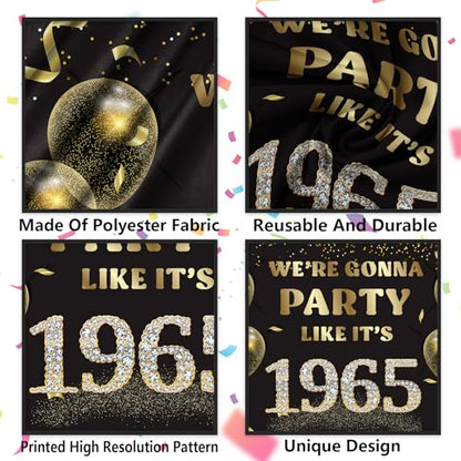 We’re Gonna Party Like It’s 1965 Birthday Banner Backdrop, Cheer to 61 Years Birthday Banner 61st Birthday Party Supplies for Men Women Photography Decorations Black and Gold Glitter Favors - size: 1965