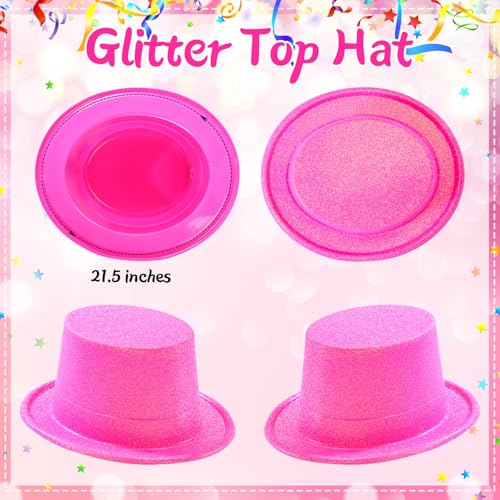 Hillban 12 Pack Hot Pink Top Hats Party Shiny Plastic Glitter Sequin Hat Disco Costume Accessories Bulk for Glow Wedding Party Supplies Magician Carnival Celebration Birthday Valentines - color: Hot Pink, style: Classic
