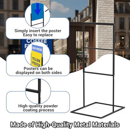 Sign Holder Floor Stand, 24×36 Inch Heavy Duty Floor Standing Sign Holder, Sliding Double Sided Poster Stand, Sign Stand for Mall Ads, Trade Shows, Road Signs (Black，24×36)