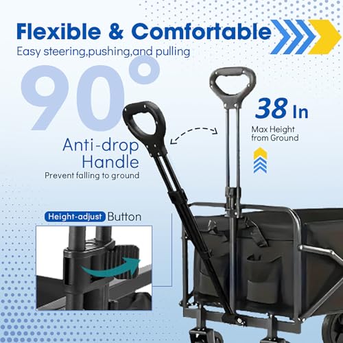 Wagons Carts Foldable, Collapsible Wagon with All-Terrain Wheels 420lbs Weight Capacity Heavy Duty Utility Wagon with Drink Holders for Beach, Garden, Camping, Shopping Groceries, Sports - size: 200L