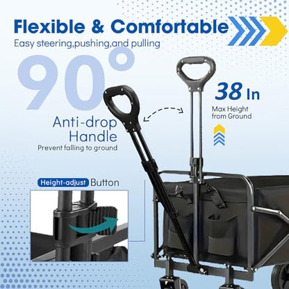 Wagons Carts Foldable, Collapsible Wagon with All-Terrain Wheels 420lbs Weight Capacity Heavy Duty Utility Wagon with Drink Holders for Beach, Garden, Camping, Shopping Groceries, Sports - size: 200L