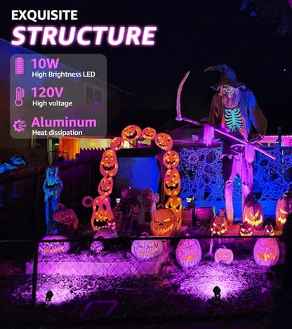 SUNVIE 1 Pack Halloween Spotlights Outdoor Black Light with Photocell Sensor 10W Blacklight Spotlight Waterproof LED Black Light Halloween Spot Lights 120V Purple Spotlight for Glow Party Fluorescent - size: Photocell Sensor-10W-1 Pack