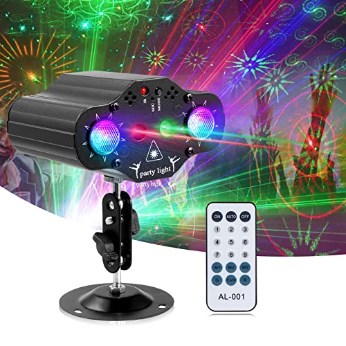 Party Lights DJ Disco Lights,Stage Light Projector 2 RGB LED Multiple Patterns Sound Activated Flash Strobe Lighting with Remote Control for Parties Christmas Karaoke Wedding Home Decoration