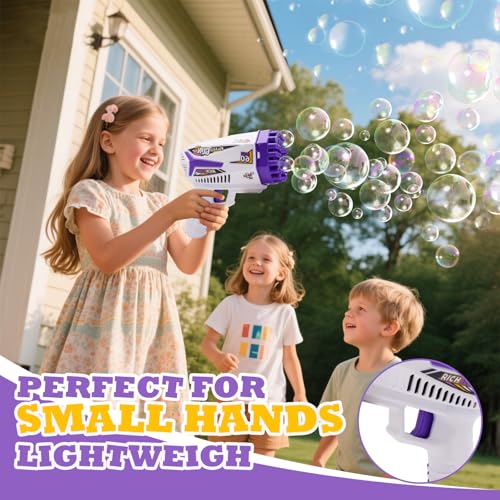 Bubble Machine Gun Kids Toys 60 Holes Bubble Machine with Bubble Solution | Bubble Blaster Gun with Bubble Solution,Outdoor Toy Birthday Party Favors Gifts for Boys Girls Age 3 4 5 6 7 8 9 10 Years Old - color: Purple