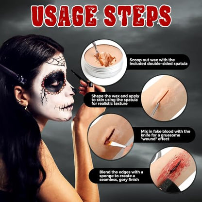 Halloween Fake Blood SFX Makeup Kit – 7PCS Special Effects Set with Fake Blood Spray, Liquid Latex+Scar Wax+Fake Blood Gel+Spatula Tool & 2 Stipple Sponges – Vampire Zombie Makeup Kit for Face & Body - color: # 7PCS SFX Makeup Kit