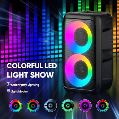 Karaoke Machine, Bluetooth Speaker with 2 Wireless Microphones Adults Kids | Portable Size, TWS Mode, LED Light, 10H Battery PA System,Dual Speaker, USB TF AUX, Home Party Outdoor Camping Birthday Gifts - size: 2 Mics