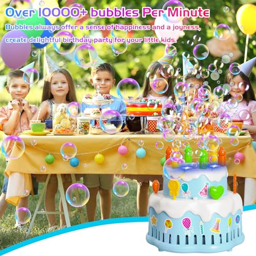 Panamalar Birthday Cake Bubble Machine, Automatic Bubble Blower for Kids Boys Girls 10000+ Bubbles Per Minute with Lights/Music/Solution, Party Cake Bubble Maker Toys for Birthday Outdoor Wedding Gift - color: Blue