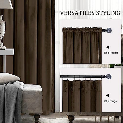 Hiasan Velvet Blackout Curtains 63 inches Length 2 Panels 52W x 63L Brown - color: Brown, size: 52"W x 63"L (Pack of 2)