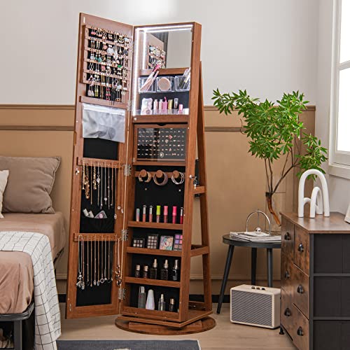 LOKO 360° Swivel Jewelry Cabinet, Lockable Jewelry Organizer (Brown) - color: Brown