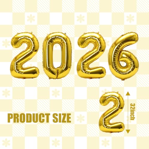 2026 Foil Balloons, Gold Number Balloons, 32 Inch, 4 Pieces, Graduation New Year Eve Festival Party Supplies - style: Aluminum Foil Balloon