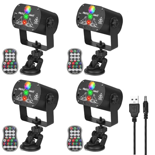 4-Pack DJ Laser Party Lights, RGB LED Disco Light, Sound Activated Projector Strobe Light with Remote Control for Christmas Halloween Decorations Karaoke Birthday Dance Wedding Stage Show - size: Corded Electric*4