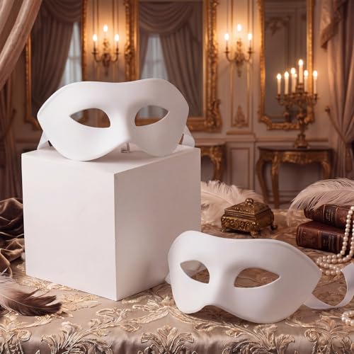 2 Pcs Men's Masquerade Mask Halloween Venetian Mask Half Face Ball Prom Make up for Cosplay Accessories Costume Party - color: White